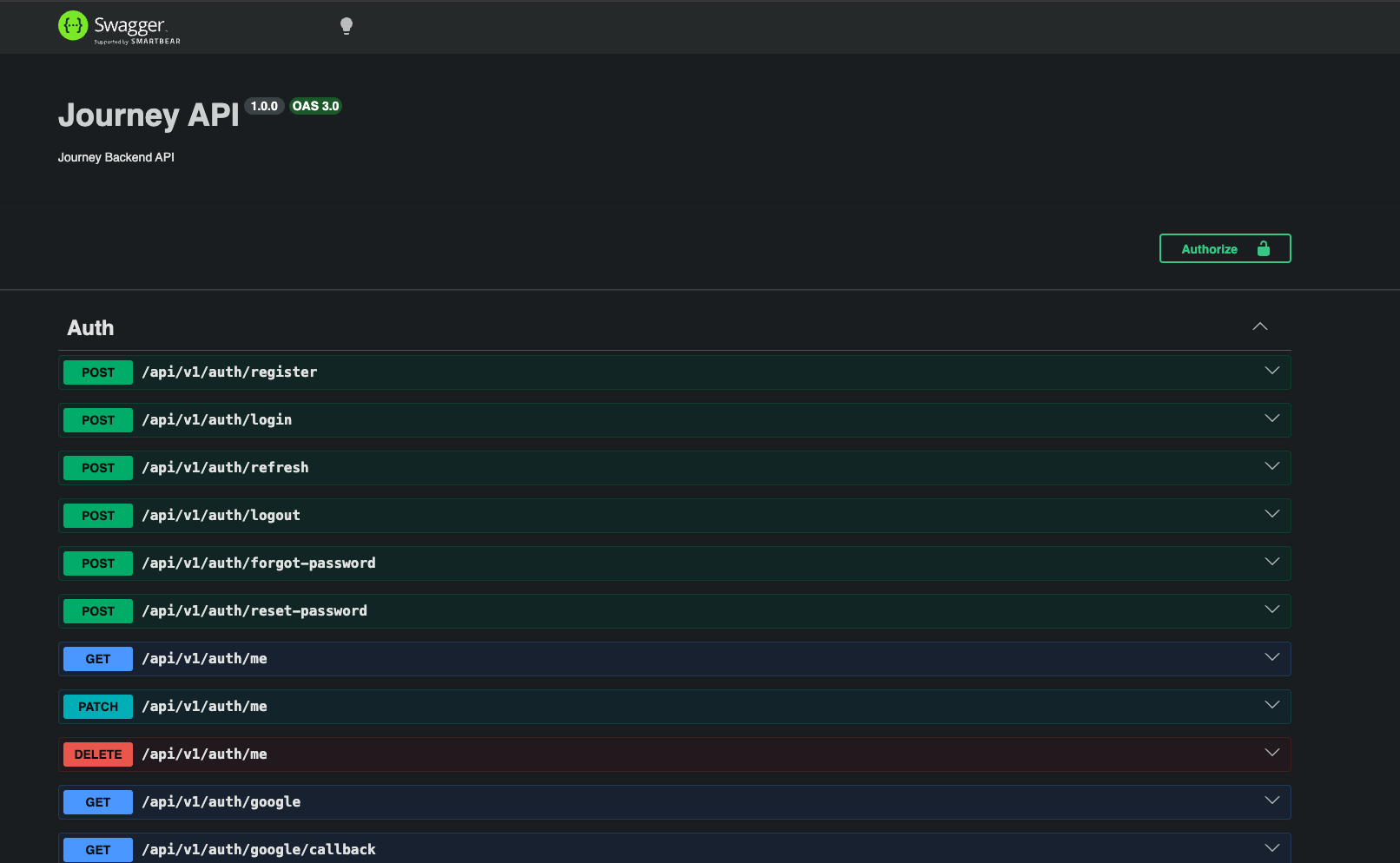 Journey API screenshot